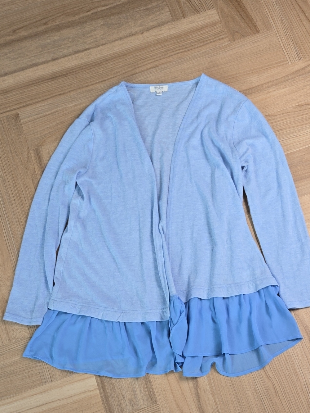 Umgee Light Blue Ruffle-Hem Open-Front Cardigan Medium